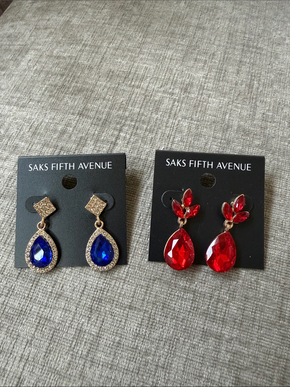 Saks Fifth Avenue Red Teardrop Crystal Leaf Drop Earrings